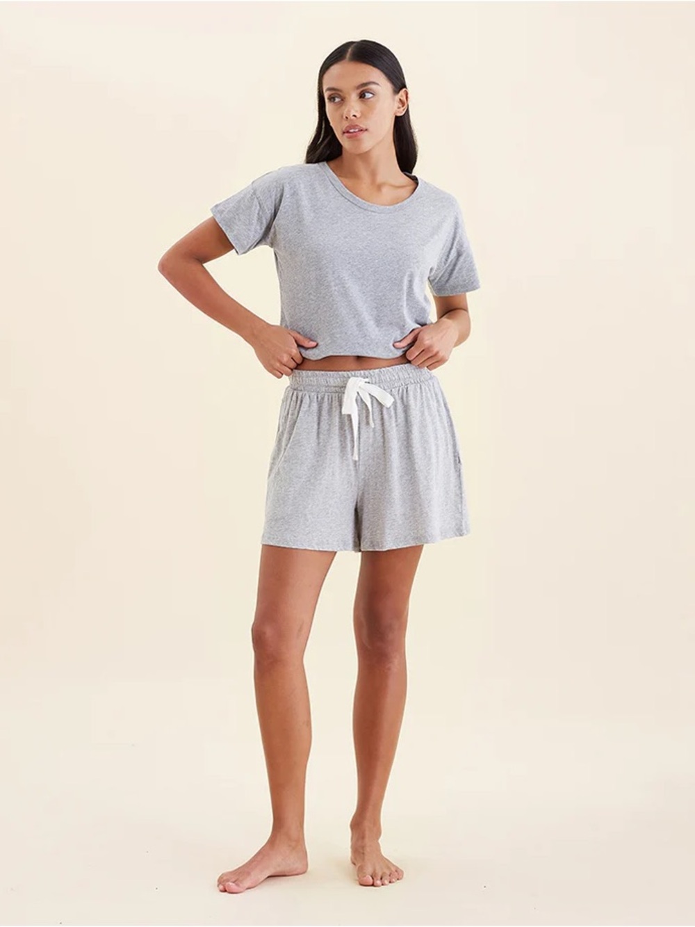 Organic cotton Women's Gray Short Sleeve Tee & Drawstring Shorts matching set